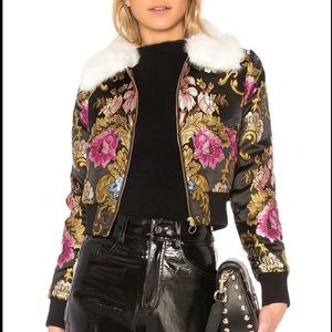 LPA Jacket 618 Black Floral Metallic Bomber Small